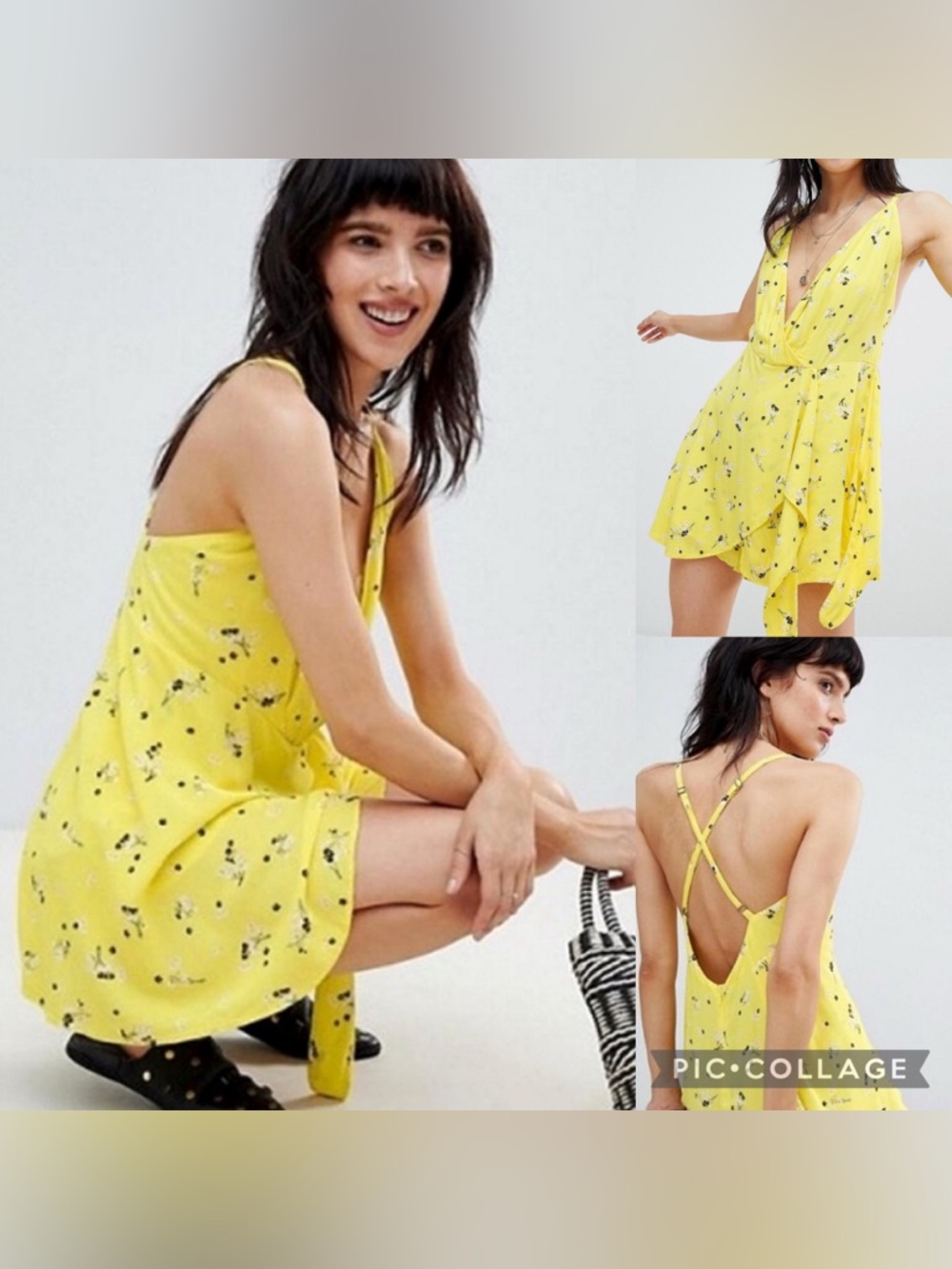 Free People Yellow Floral Wrap Skirt Dress Shorts Romper